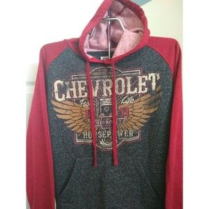 GM Chevrolet Red Gray Hooded Sweatshirt Size S ( 830)